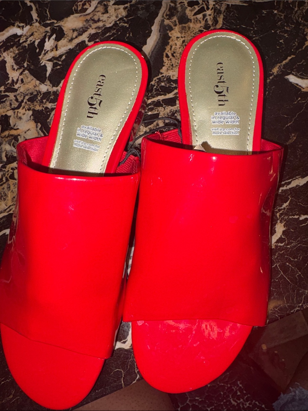 East 5th Bright Red Patent Slide Mules